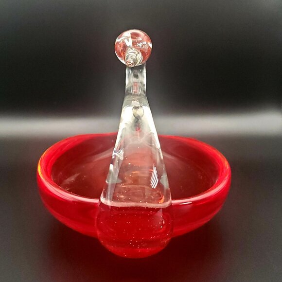 Elegant Murano Style Red Glass Swan Trinket Dish Decor Collectible Vtg Handblown - Picture 4 of 7
